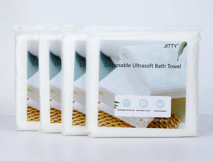 JITTY Premium Portable Disposable Bath Towel 4 Pack, soft, absorbent, hygienic towels for home, hotels, spas, and gyms.