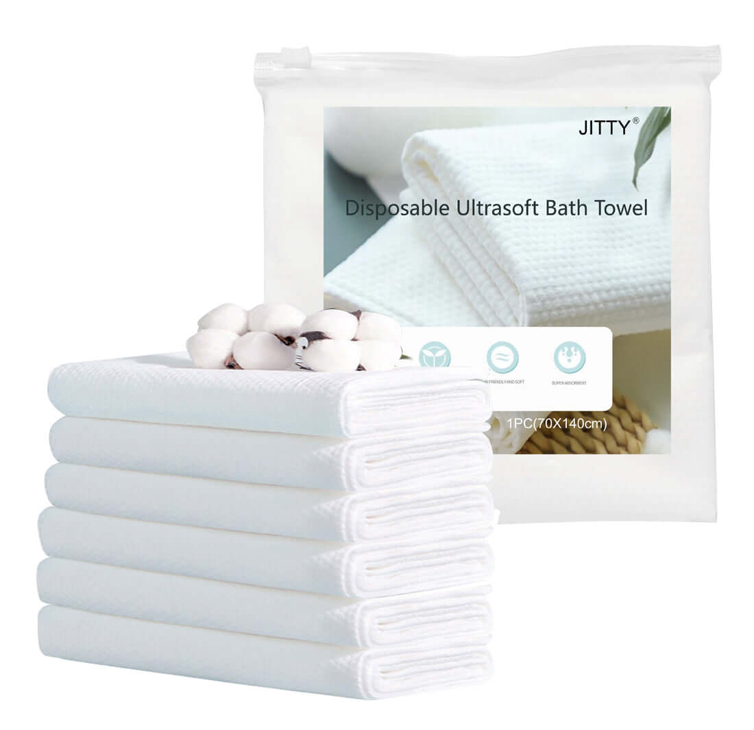 JITTY Large Disposable Towels 6-Pack, quick-dry, hypoallergenic, 70x140cm, ideal for home, travel, gym, and spa.