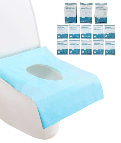 JITTY single-use toilet seat covers on a toilet, highlighting waterproof design and biodegradable materials, ideal for travel and public restrooms.