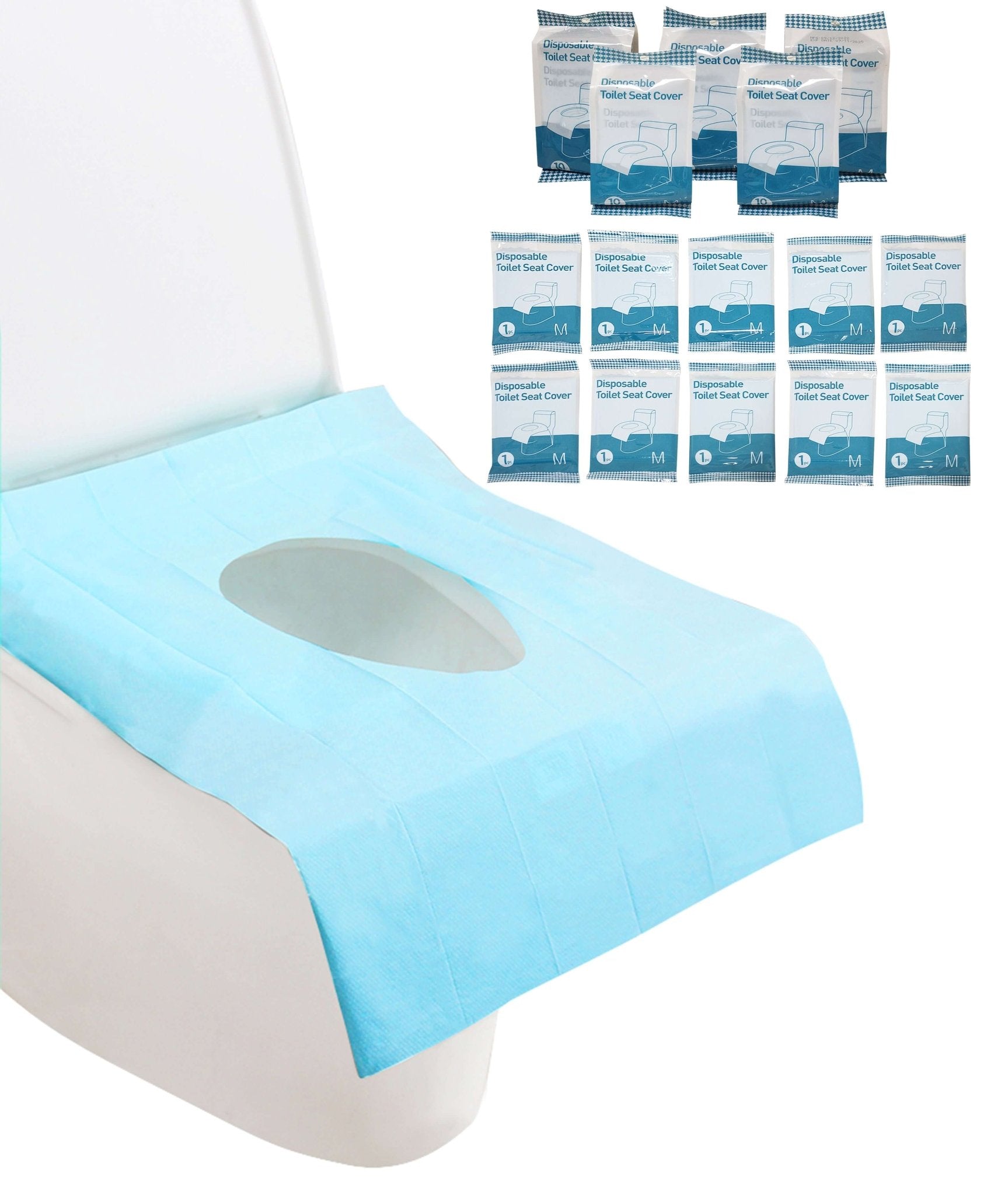 JITTY Premium Disposable Toilet Seat Cover on a toilet, featuring hygienic packaging for travel and public restrooms.