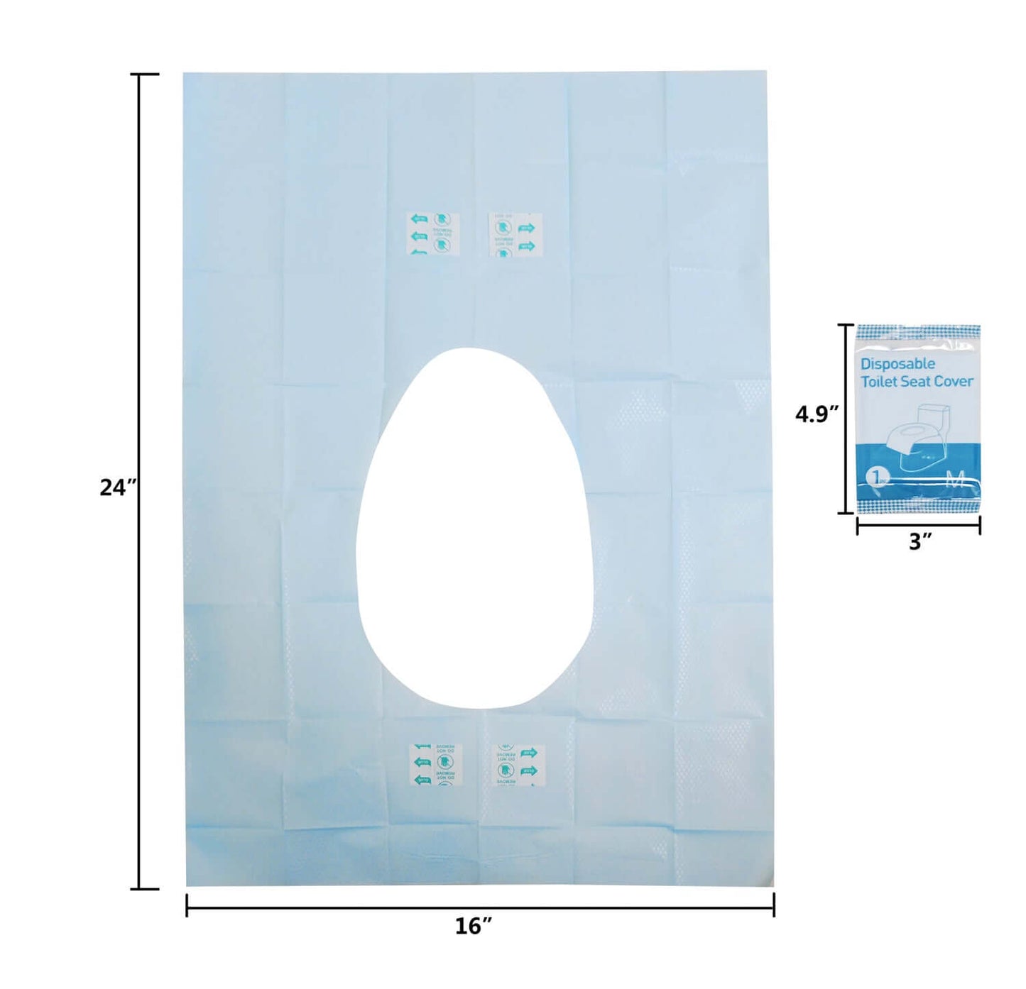 JITTY Premium Disposable Toilet Seat Cover showing dimensions, ideal for hygiene in public restrooms and travel.