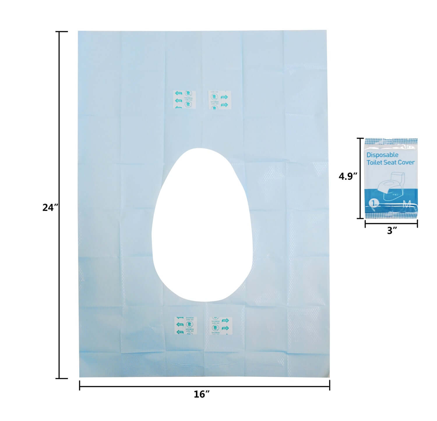 JITTY Premium Disposable Toilet Seat Cover showing dimensions, ideal for hygiene in public restrooms and travel.