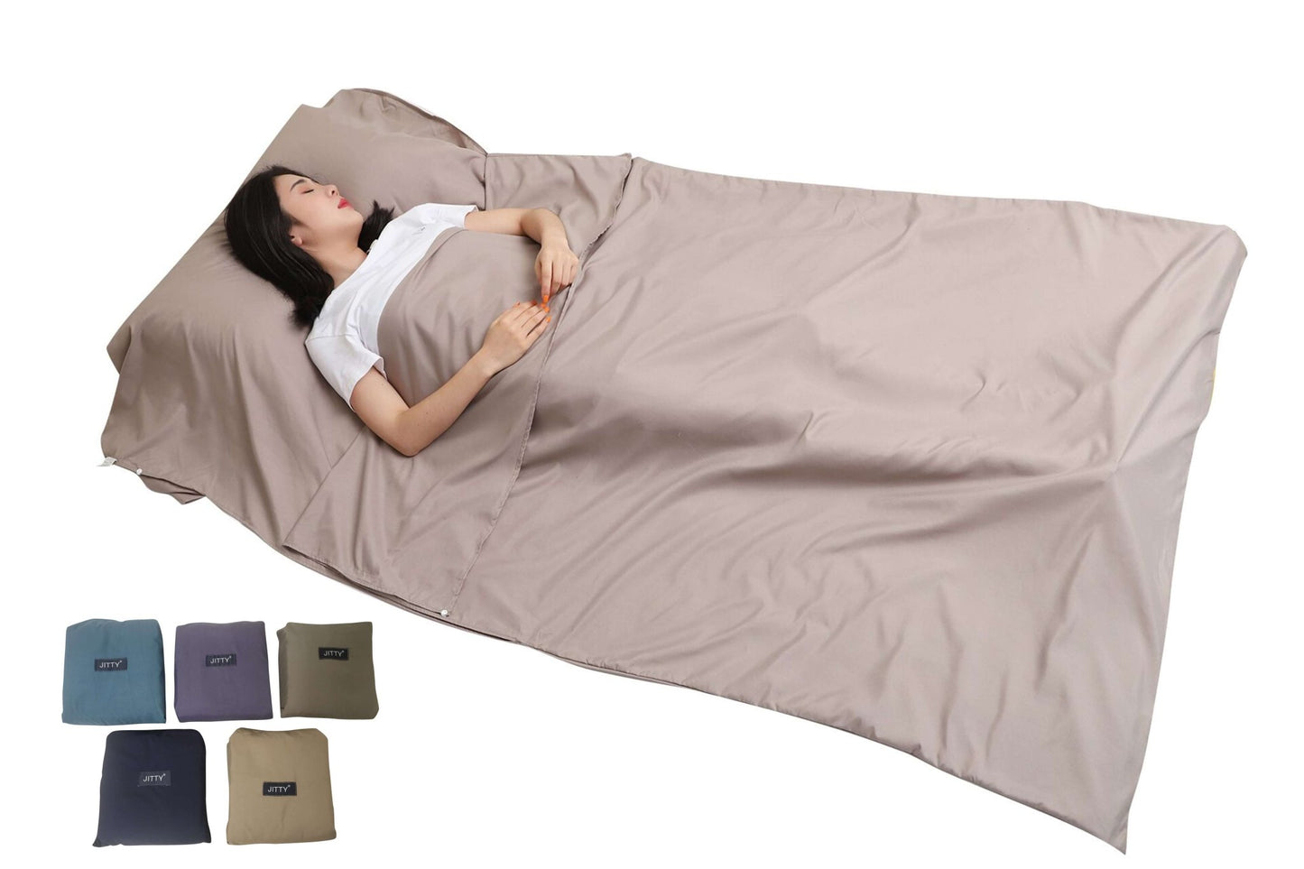  JITTY Sleeping Bag Liner Travel Sheet for Business Camping Home Hostels 210x115cm( Khaki) 